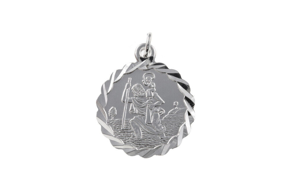Silver St Christopher Pendant 925 Hallmark 18mm 14 - 24" Length Chain