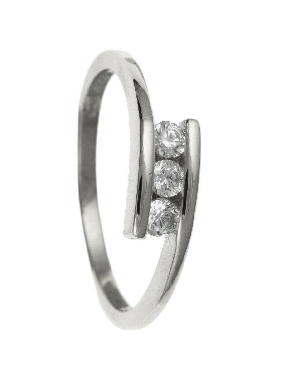 9ct White Gold Three Stone Crossover Ring Fully Hallmarked