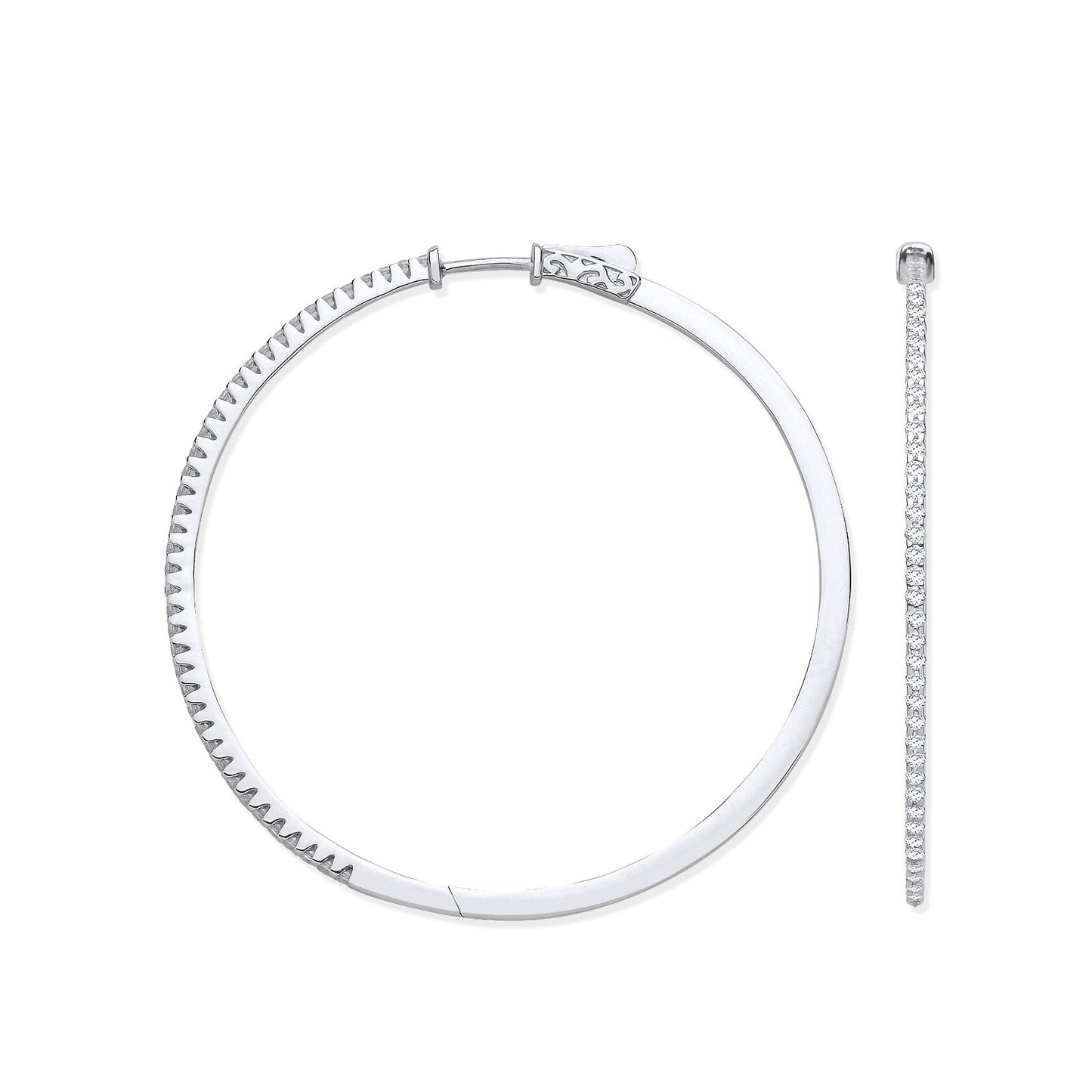 18ct White Gold 1.20ctw Claw Set Hoop Earrings 53mm Diameter