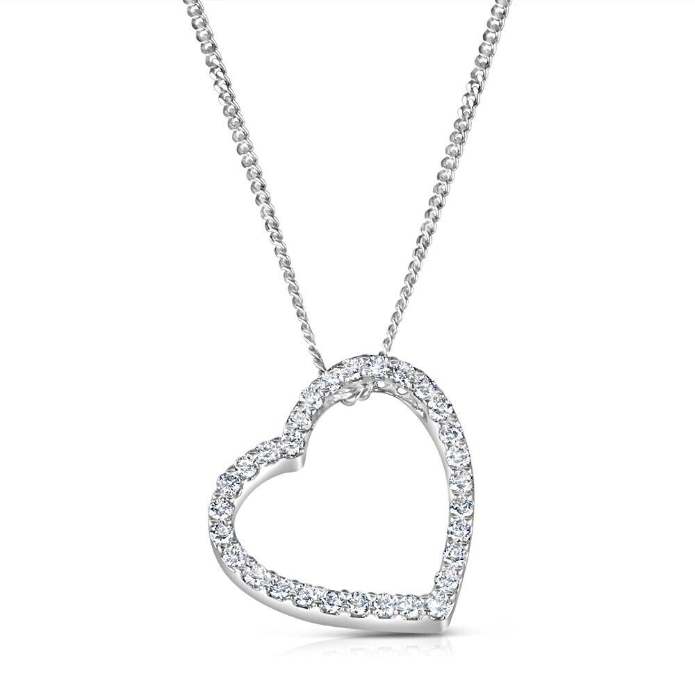 9ct White Gold 0.32ct Diamond Heart Pendant and Chain