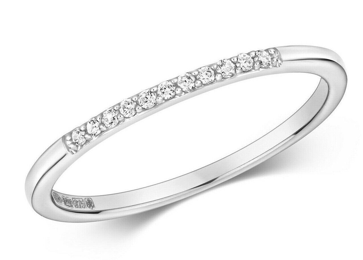 Diamond Eternity Ring Solid 9ct White Gold Slim Band Real Diamonds