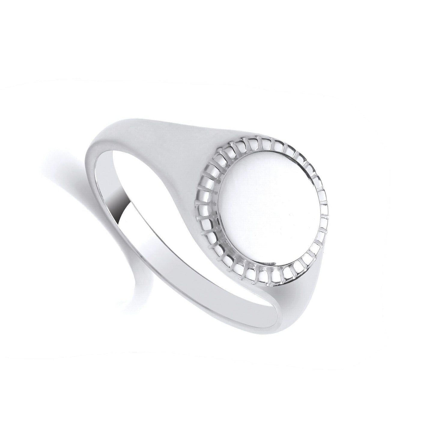 Gents Round Signet Ring Millgrain Edge Solid Sterling Silver 925 hallmark