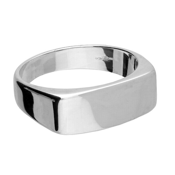 Men's Plain Signet Ring Oblong Cushion Band Solid Sterling Silver Full Hallmark