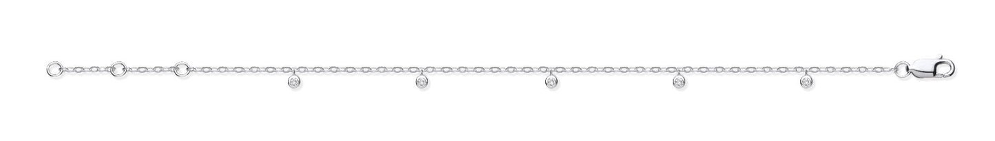 9ct White Gold Rub-Over 0.10ctw Diamond Bracelet Made in London