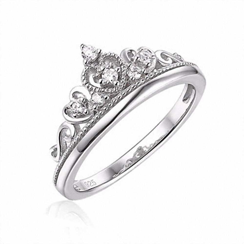 Solid Sterling Silver Crown Tiara Ring 925 Hallmark