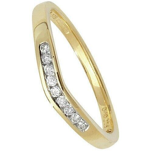 Real Diamond Soft Wishbone Ring Solid Yellow Gold Channel Set Eternity Band
