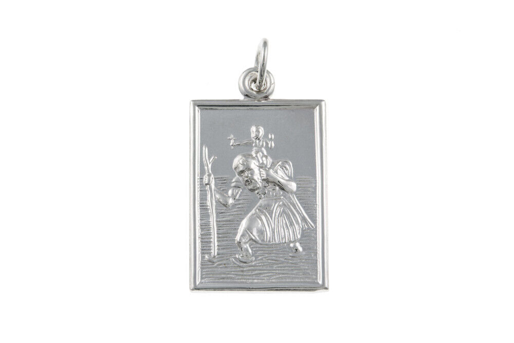 St Christopher Pendant Oblong Sterling Silver 925 Hallmark 14 - 24 Length Chain