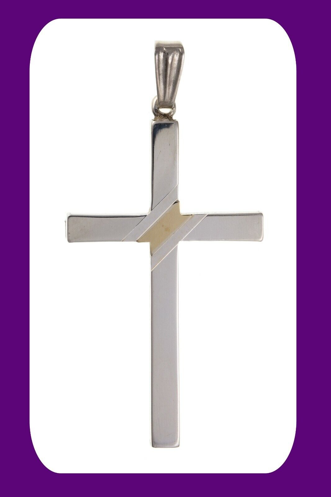 Sterling Silver Cross pendant With Yellow Gold Stripe 925 Hallmark 35 x 23mm