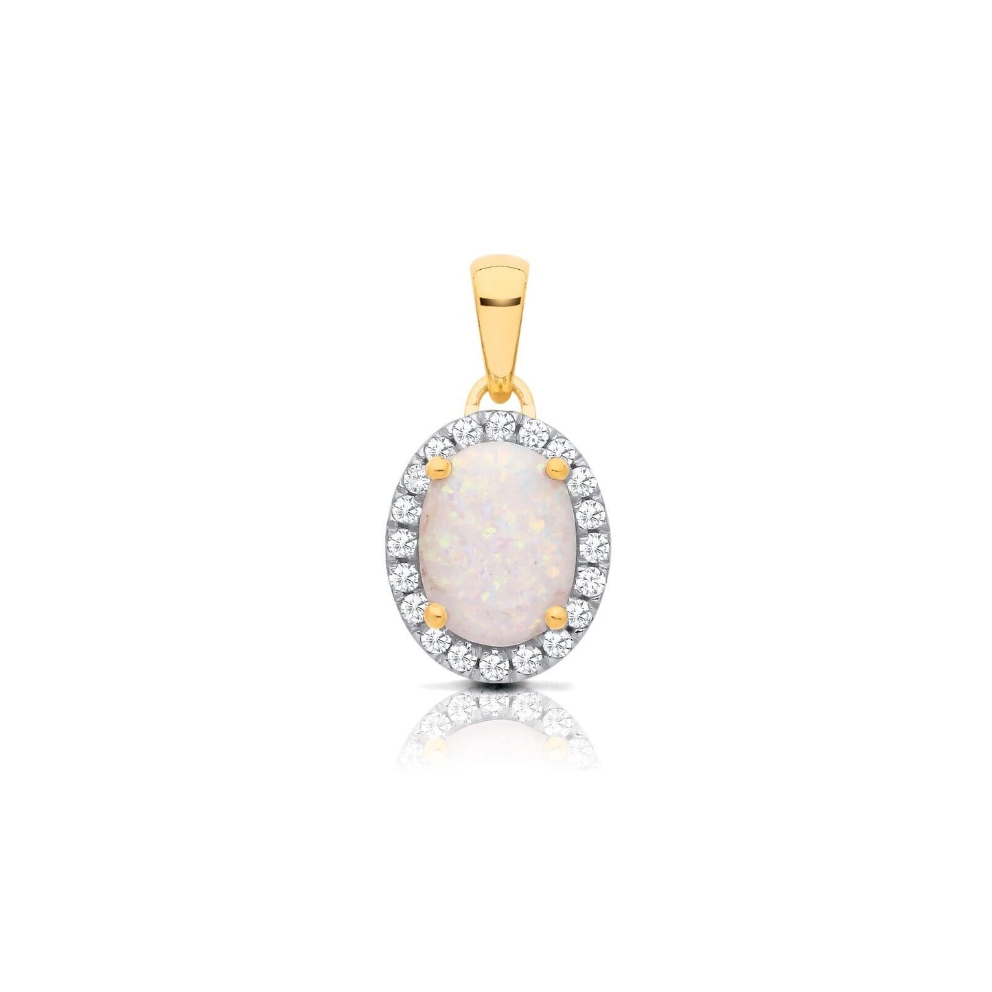 Opal Oval Cluster Pendant Solid 9ct Yellow Gold 18" Chain Hallmarked