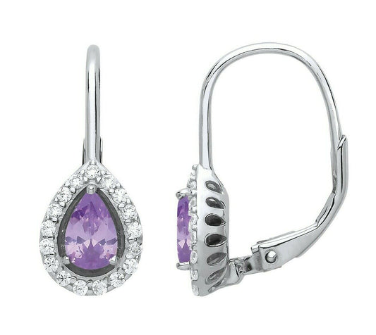 Tanzanite Pear Hoop Drop Earrings Sterling Silver Rhodium Plate 925 Hallmark