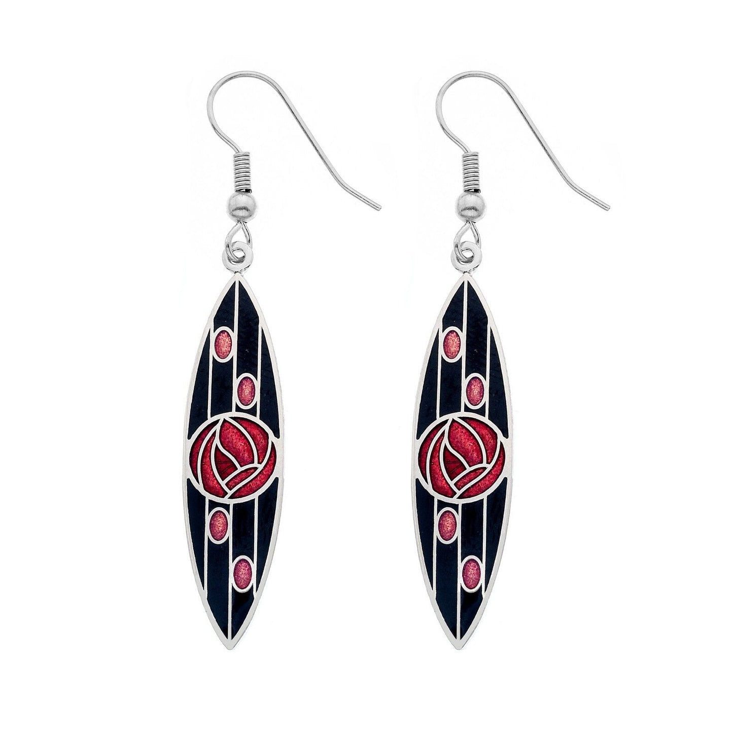 Mackintosh Rose Drop Earrings Marquise Shape Silver Plated Branded Packaging