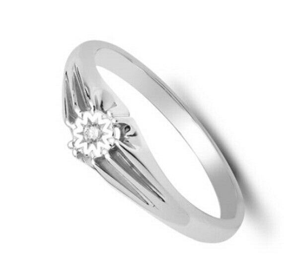9ct White Gold Gents Natural Diamond Ring Solitaire Gypsy Setting Hallmarked