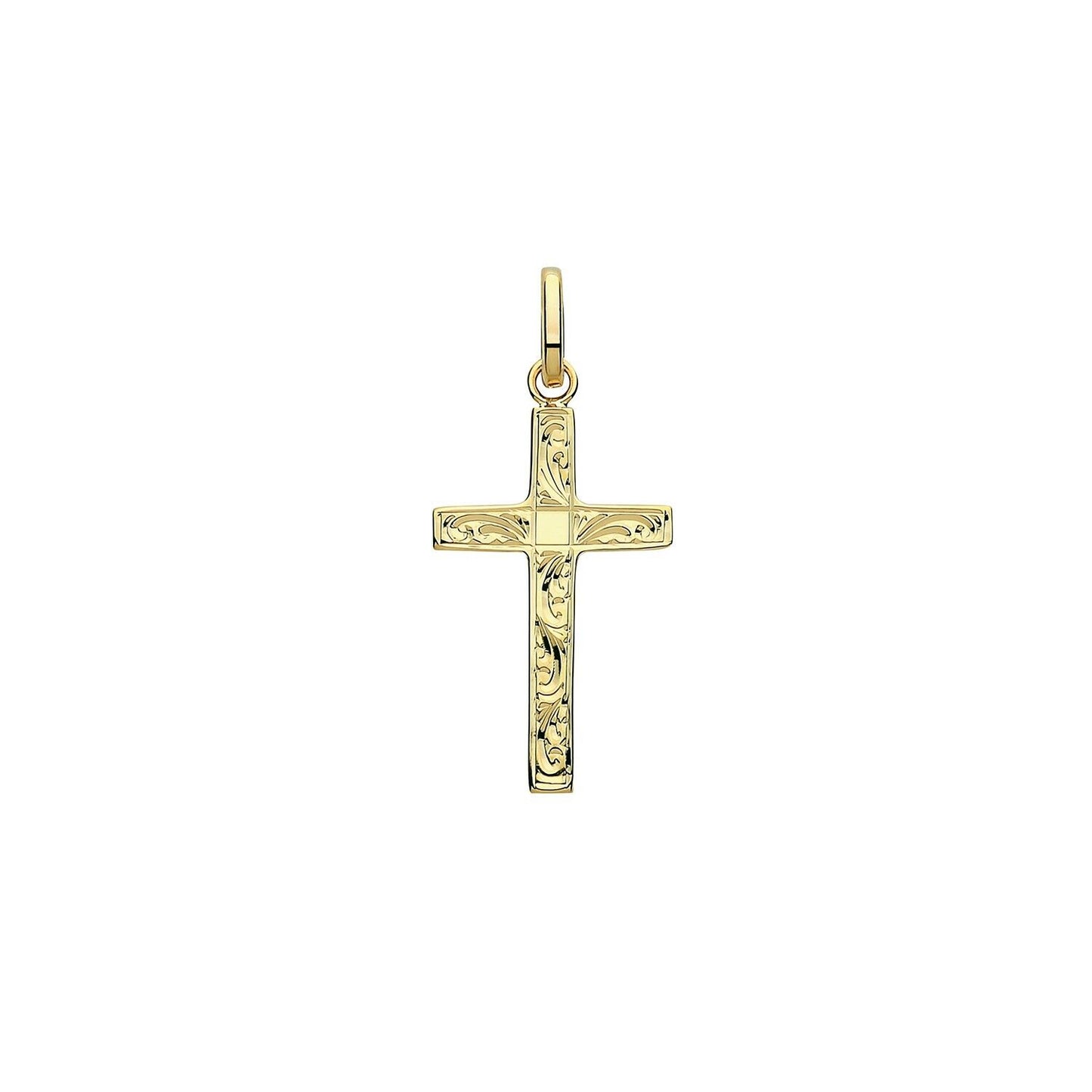 9ct Yellow Gold Patterned Cross Pendant Medium 24x15mm Christianity Christening
