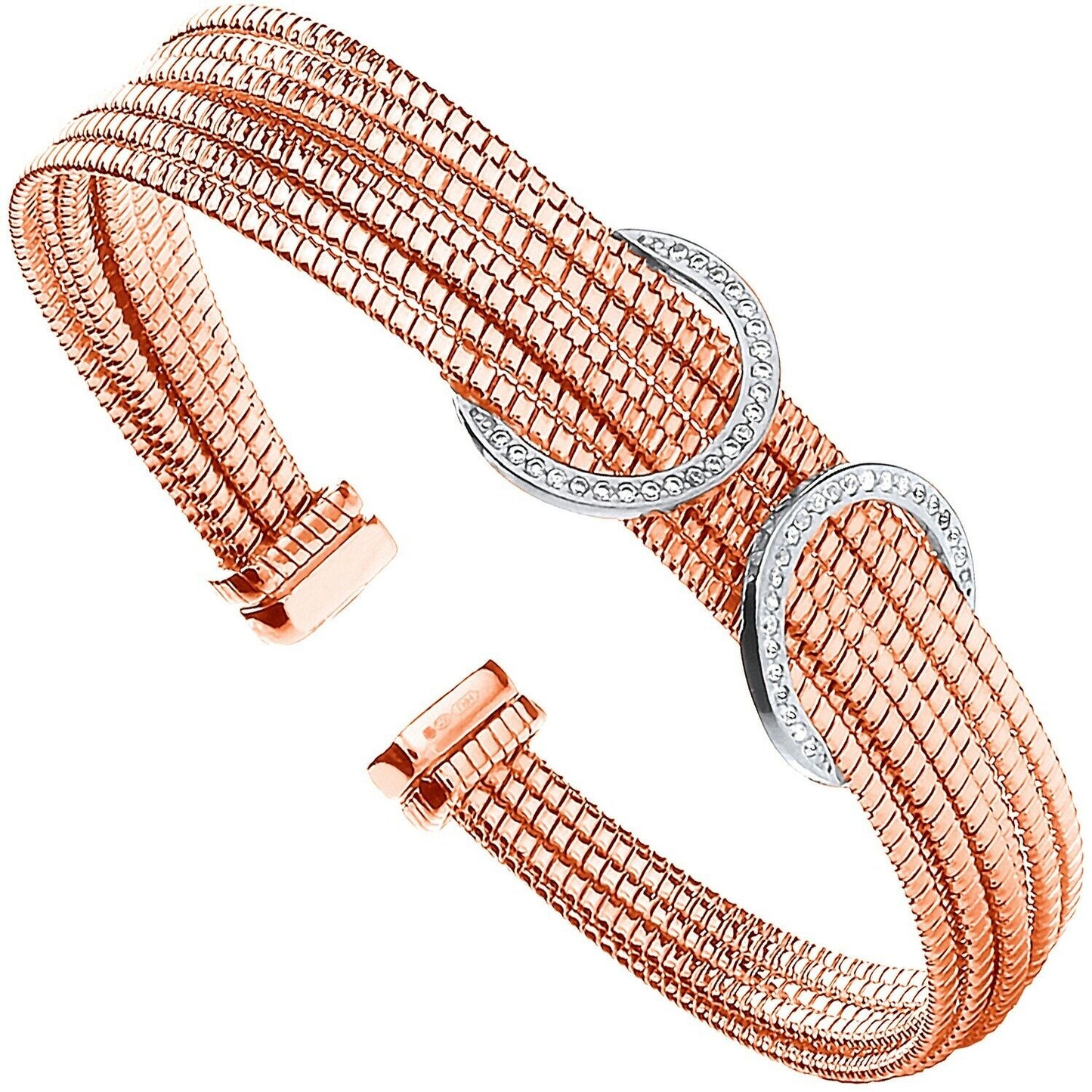 Rose Gold Cuff Bangle Torque on Solid Silver Full Hallmark British Made