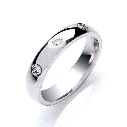 Diamond 4mm Court Wedding Band 3 Brilliant Cut Diamonds 0.12ctw White Gold