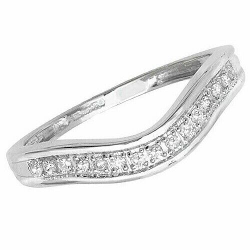 Real Diamond Soft Wishbone Ring Solid White Gold Eternity Anniversary Band