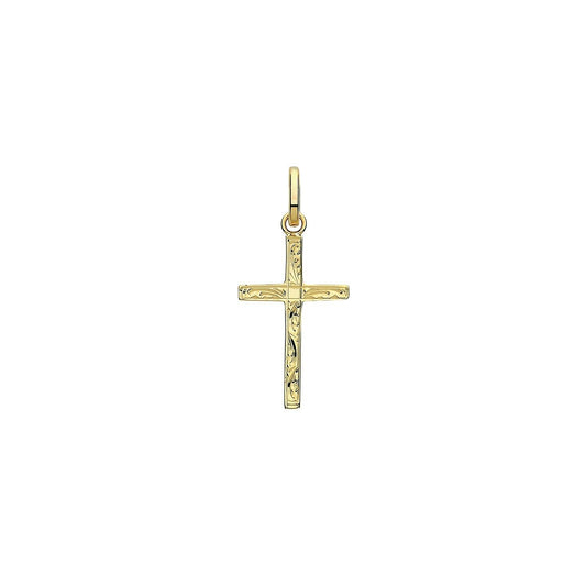 9ct Yellow Gold Patterned Cross Pendant Small 20 x 12mm Christianity Christening