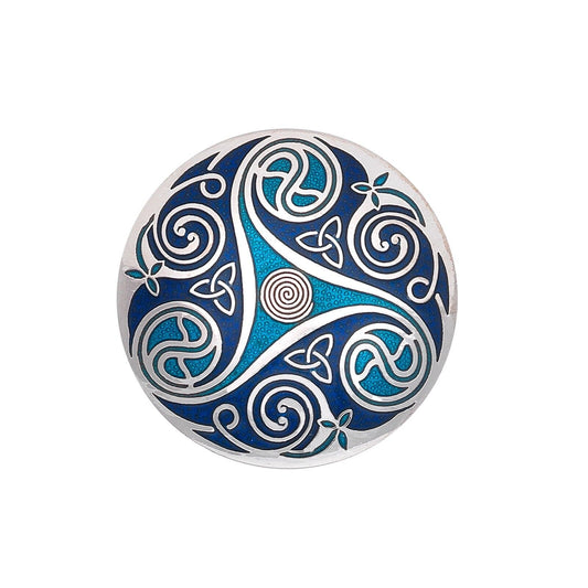 Blue Celtic Triskele Brooch Silver Plated Brand New Gift Packaging