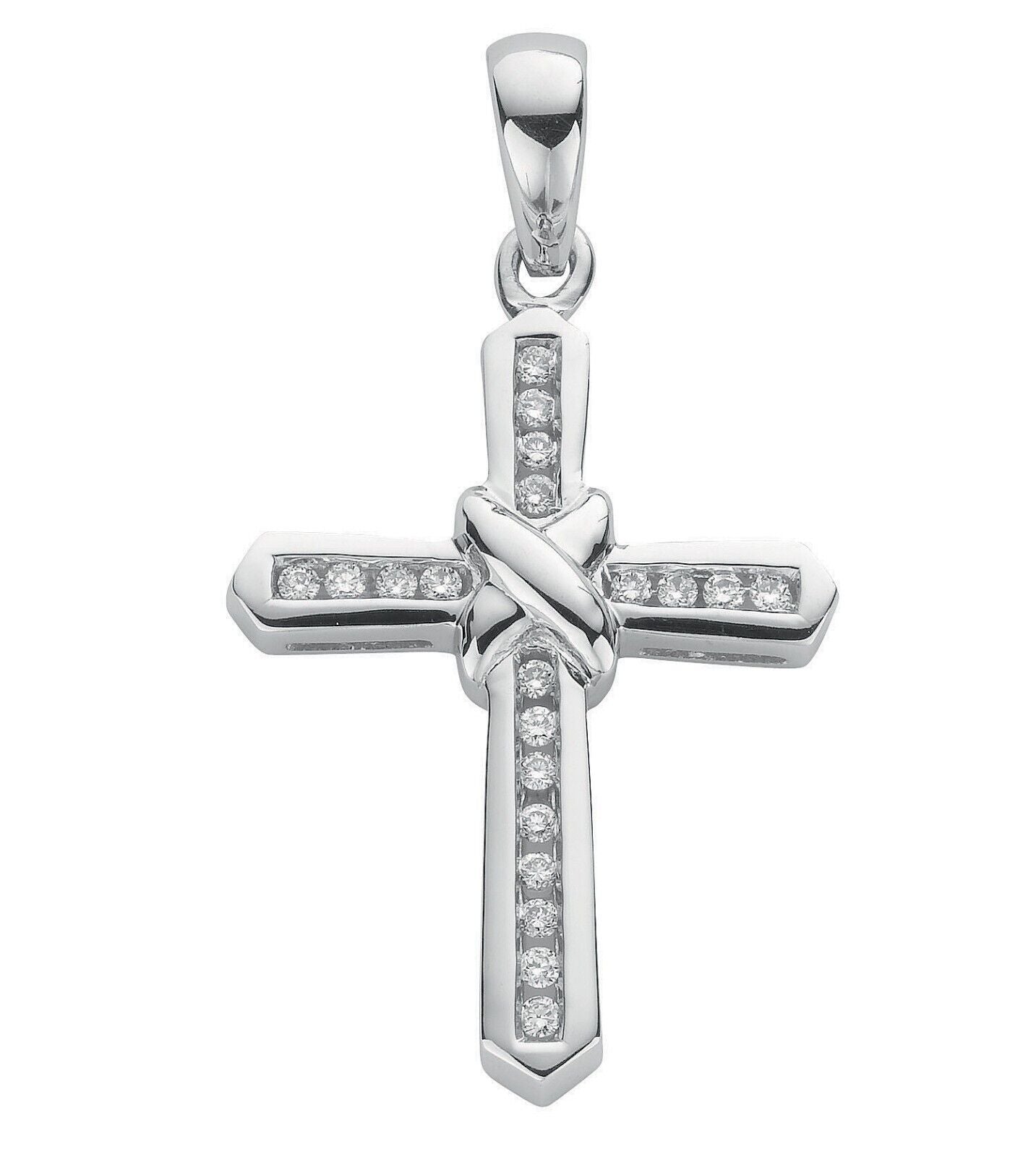 9ct White Gold 0.25ct Diamond Cross Pendant Hallmarked Channel set Diamonds