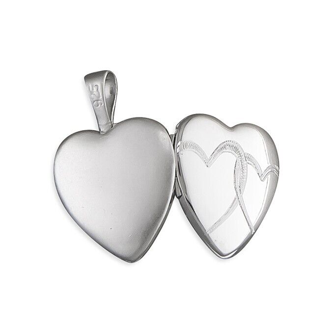 Double Overlapping Heart Locket 13mm Sterling silver Engraved Hearts