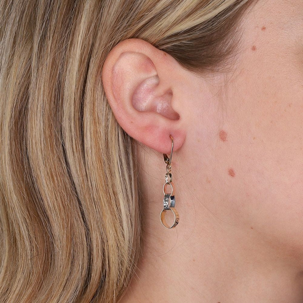 Three Colour Interlink Drop Earrings 9ct Yellow White and Rose Drops Hallmarked