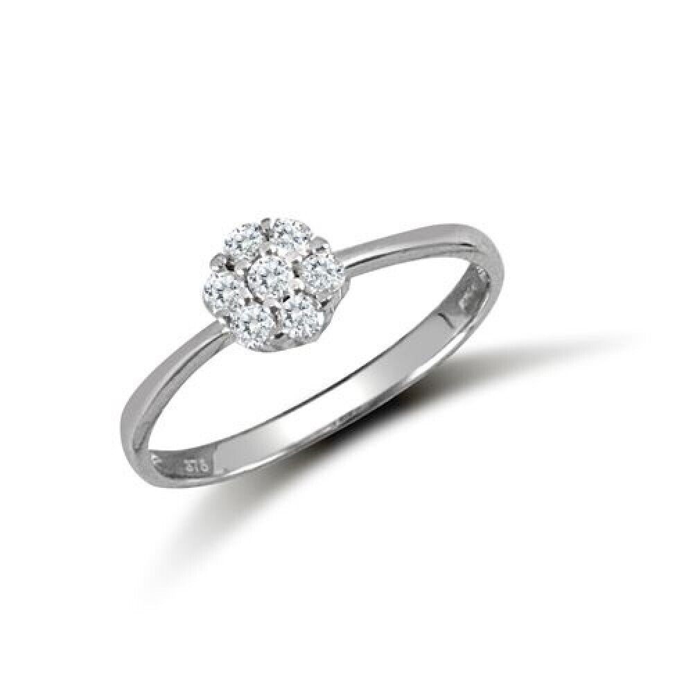 9ct White Gold Ladies 7 Stone Cluster Ring Fully Hallmarked