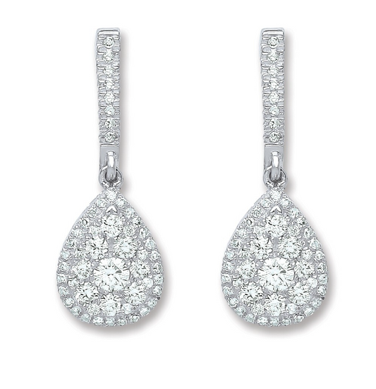 18ct White Gold 0.75ct Pear Shape Diamond Drop Earrings Hallmarked British Made