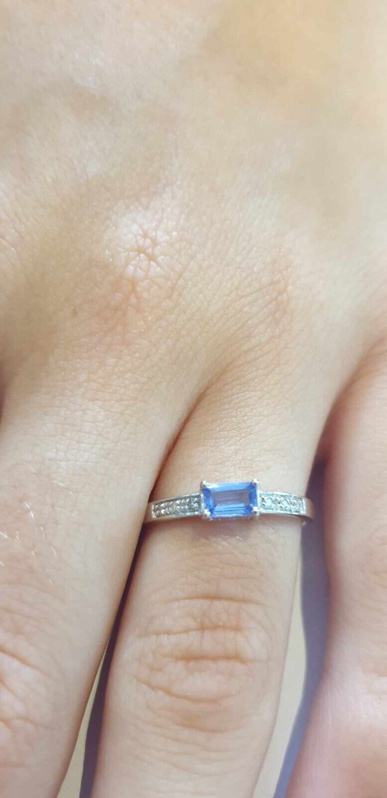 Real Tanzanite and Diamond Ring Emerald Cut Solitaire 9ct White Gold Size J - Q
