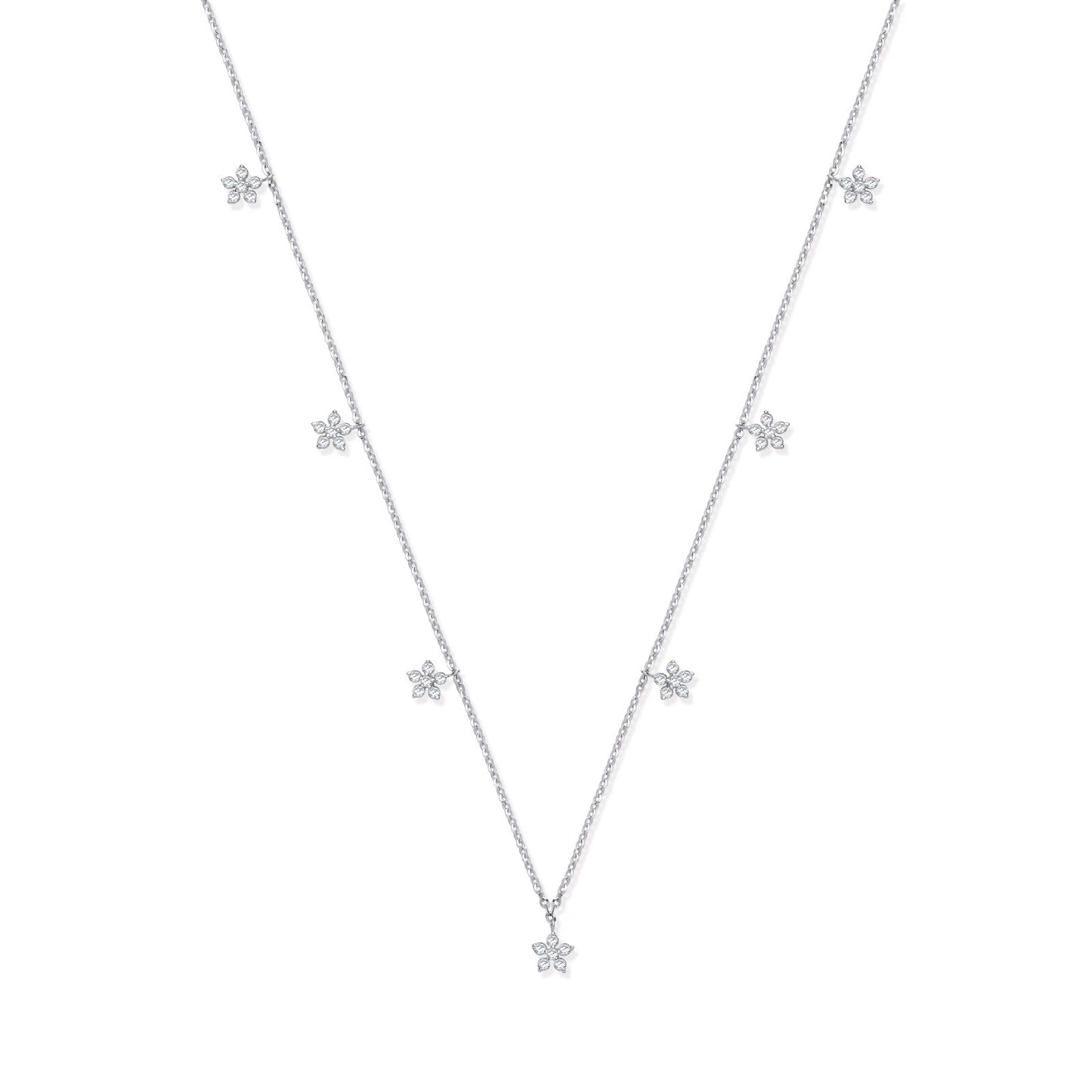 9ct White Gold 0.27ctw 7 Flower Cluster (18in/45cm) Chain Adjustable 16" 17"