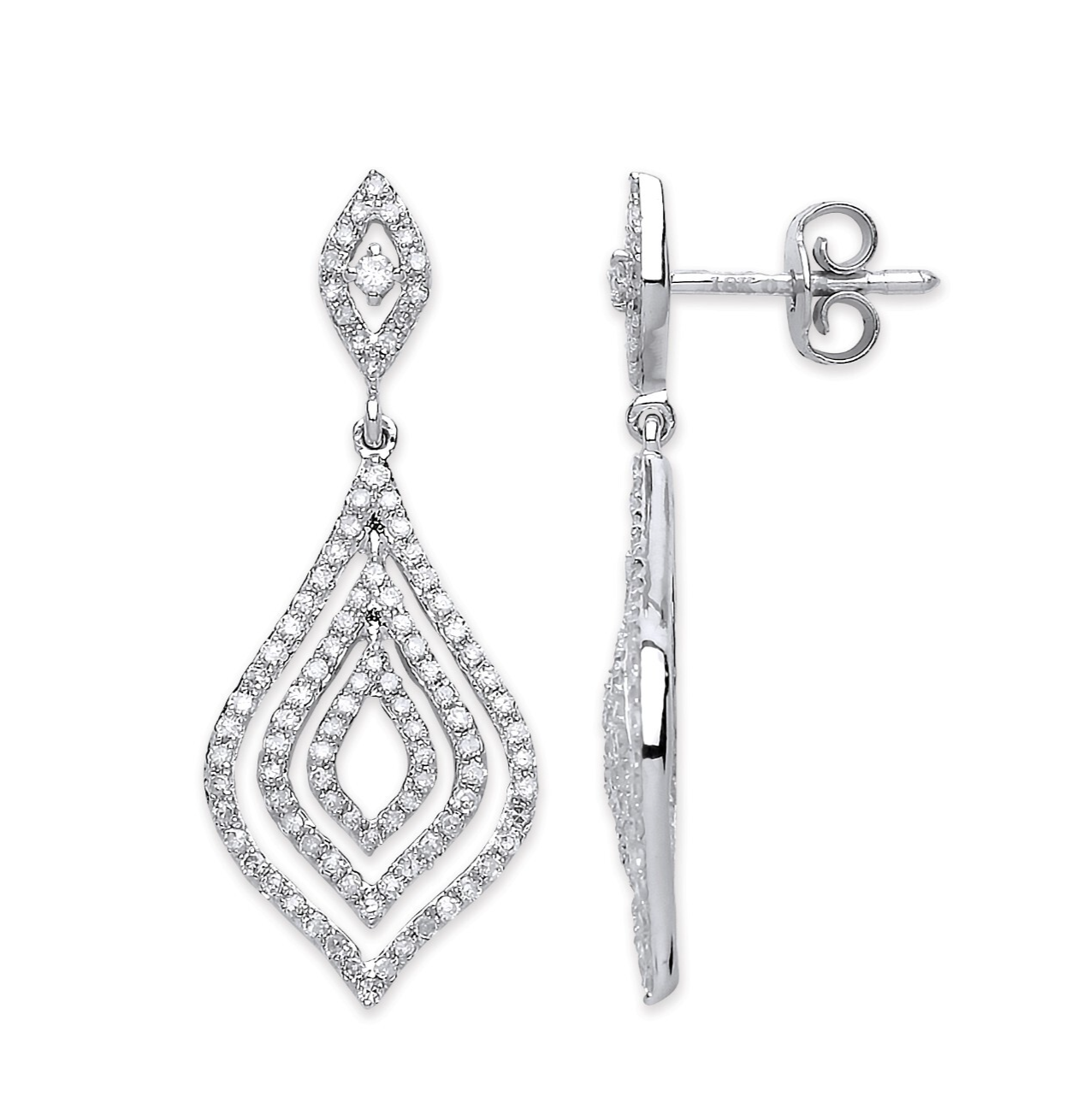 18ct White Gold 0.75ct Diamond Drop Earrings Hallmarked British Made