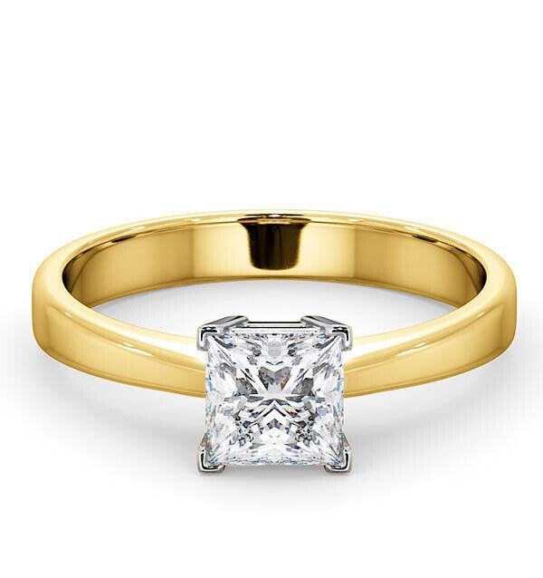 Real Princess Cut Diamond Solitaire Ring 18ct Yellow Gold 0.75 Carat Weight