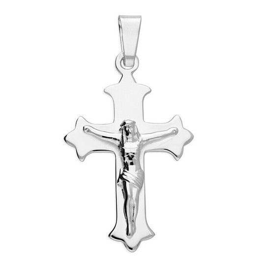 Large Fancy Crucifix Pendant Cross Pendant Sterling Silver Cross 48 x 26mm