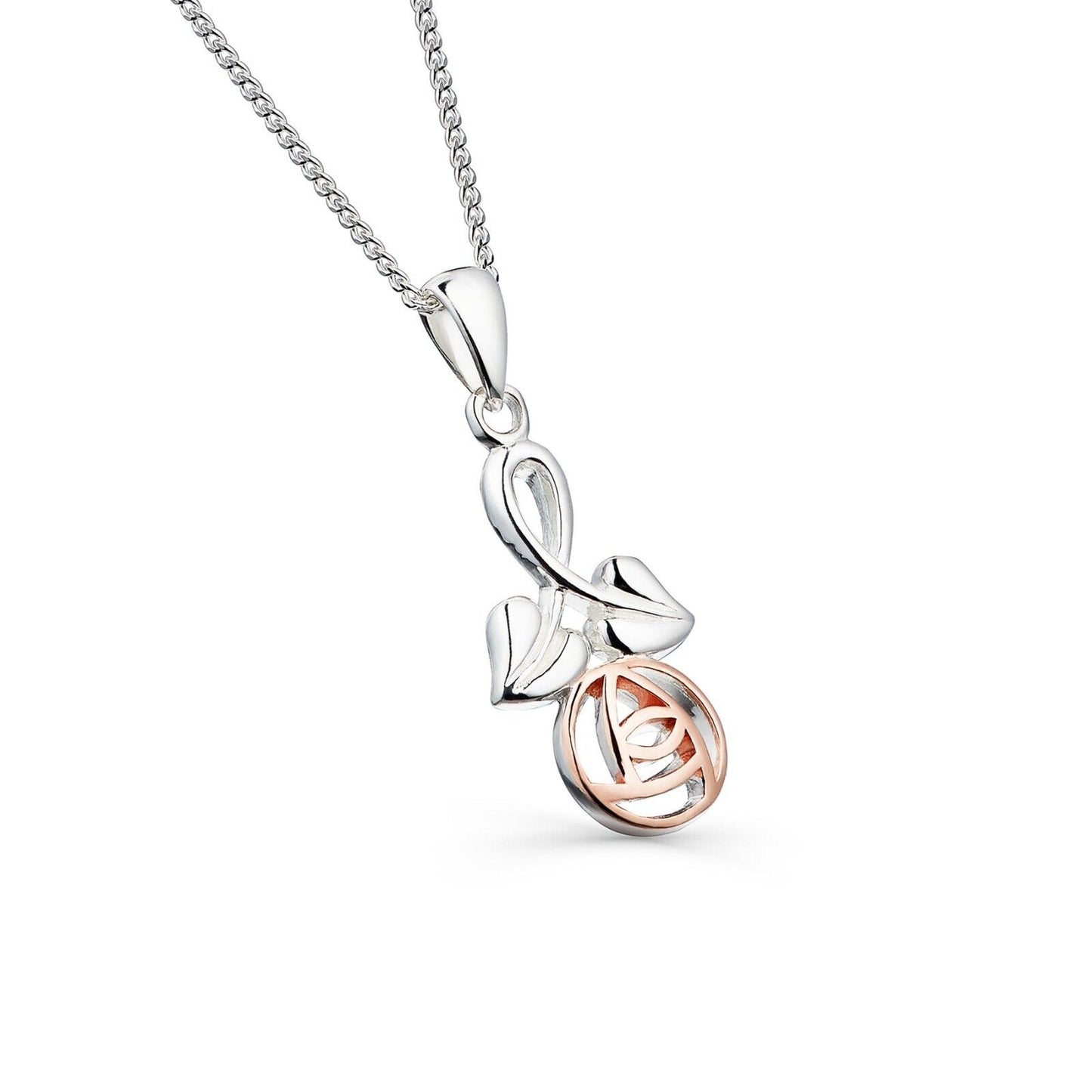 Mackintosh Rose Stem Pendant Solid Sterling Silver 925 Rose Gold Detail