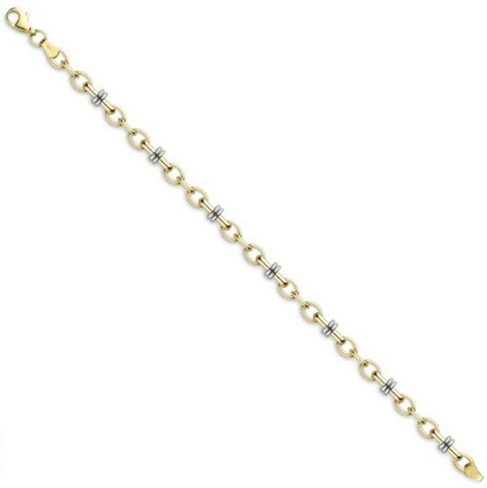 Yellow and White Gold Belcher Bracelet Fancy Bar Hallmarked British Made Ladies