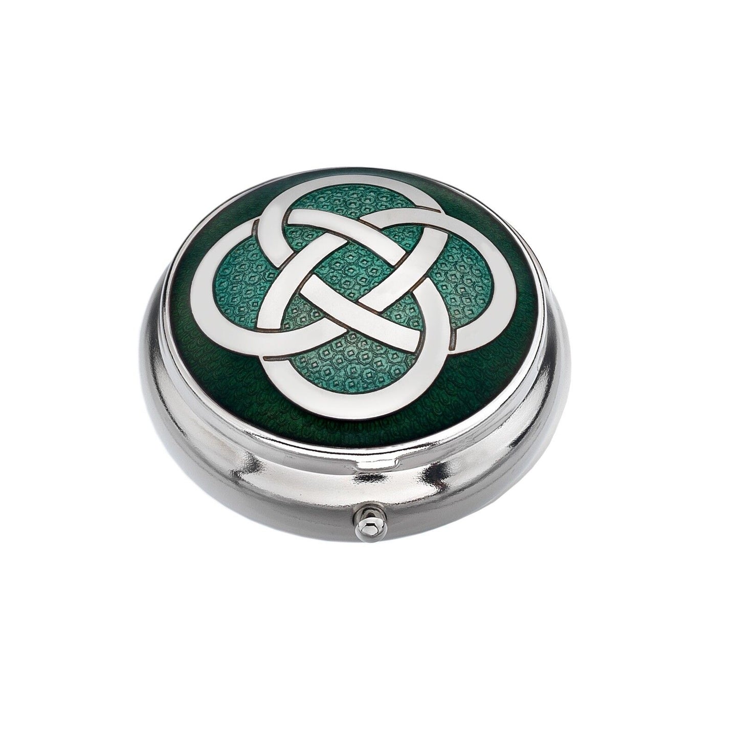 Pillbox Silver Plated Celtic Double Knot Design Green Brand New and Boxed