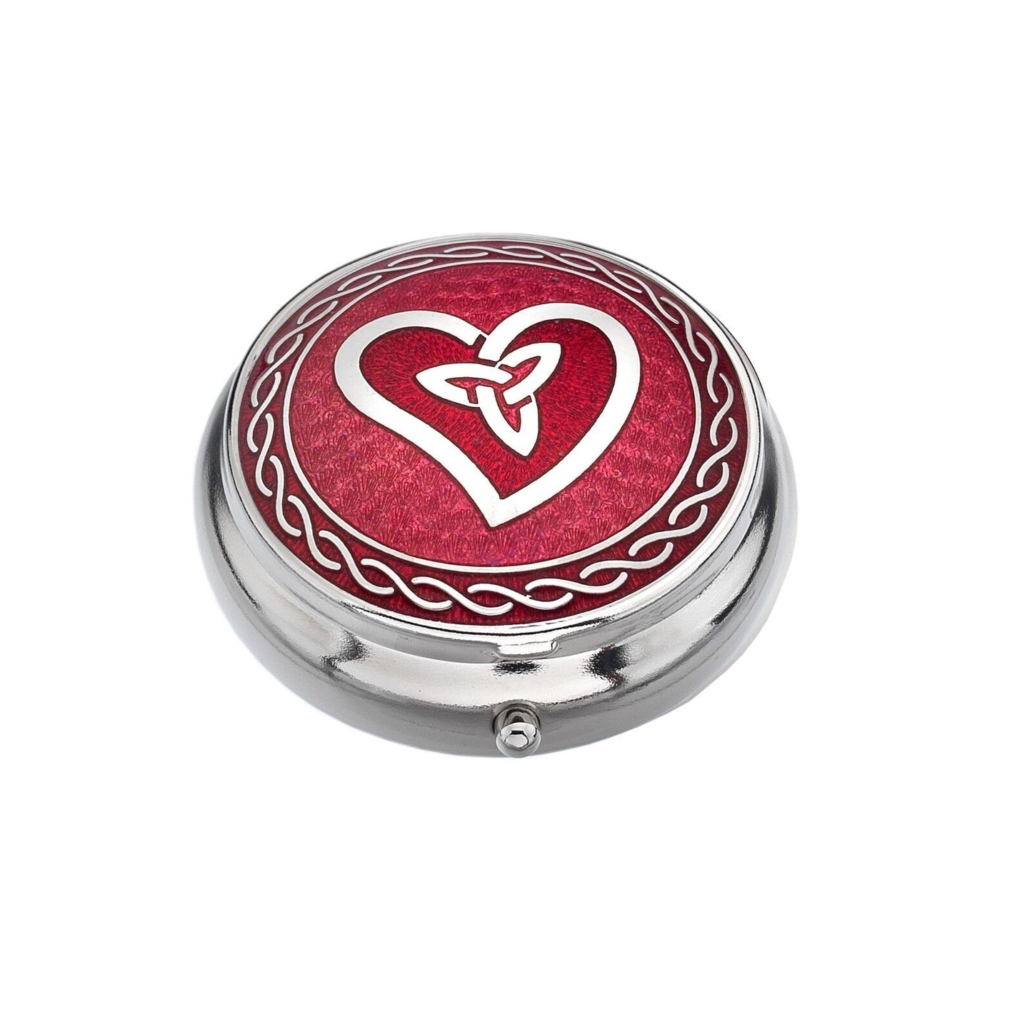 Pillbox Silver Plated Celtic Heart Red Brand New and Boxed