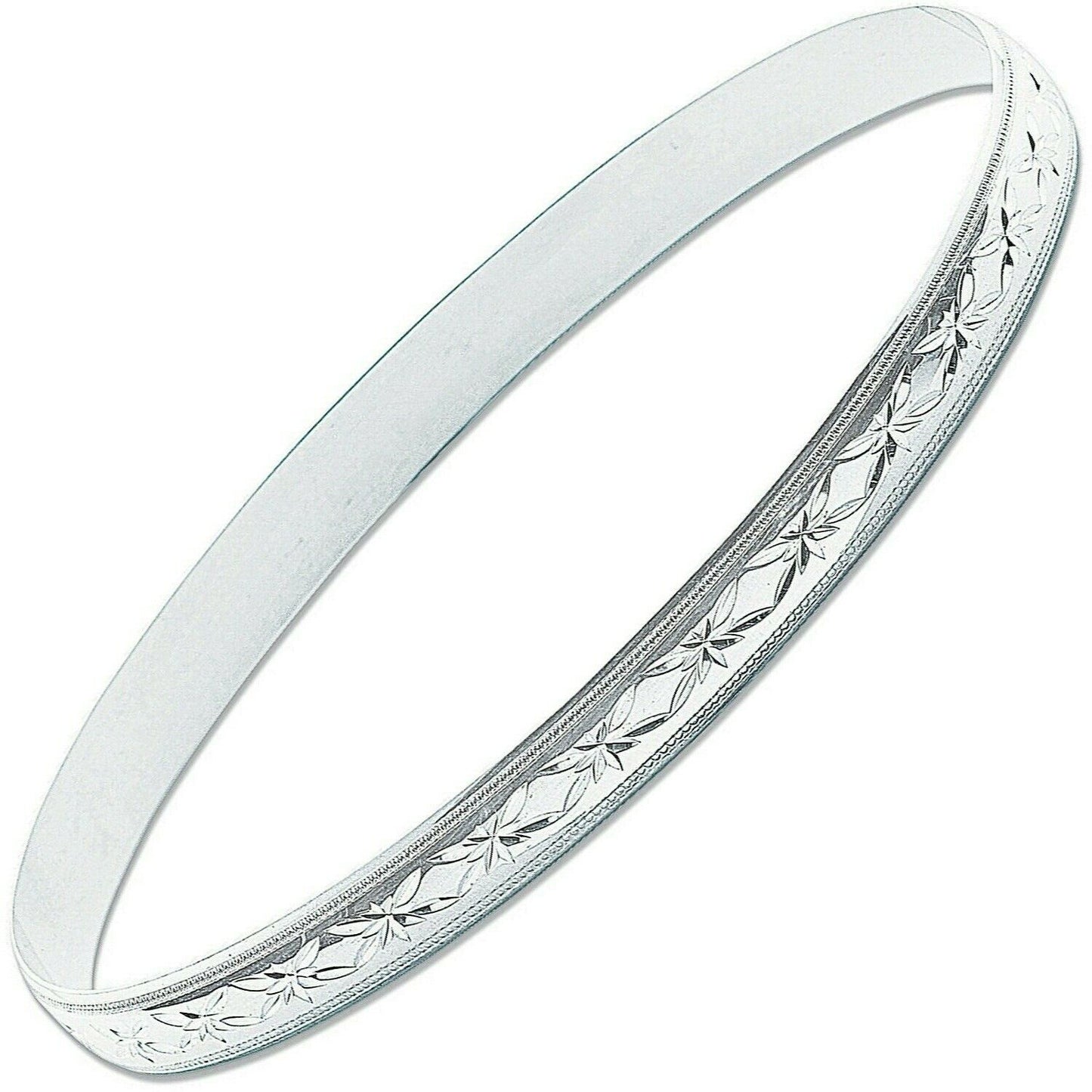 Sterling Silver 6mm Diamond Cut D-Shaped Slave Bangle