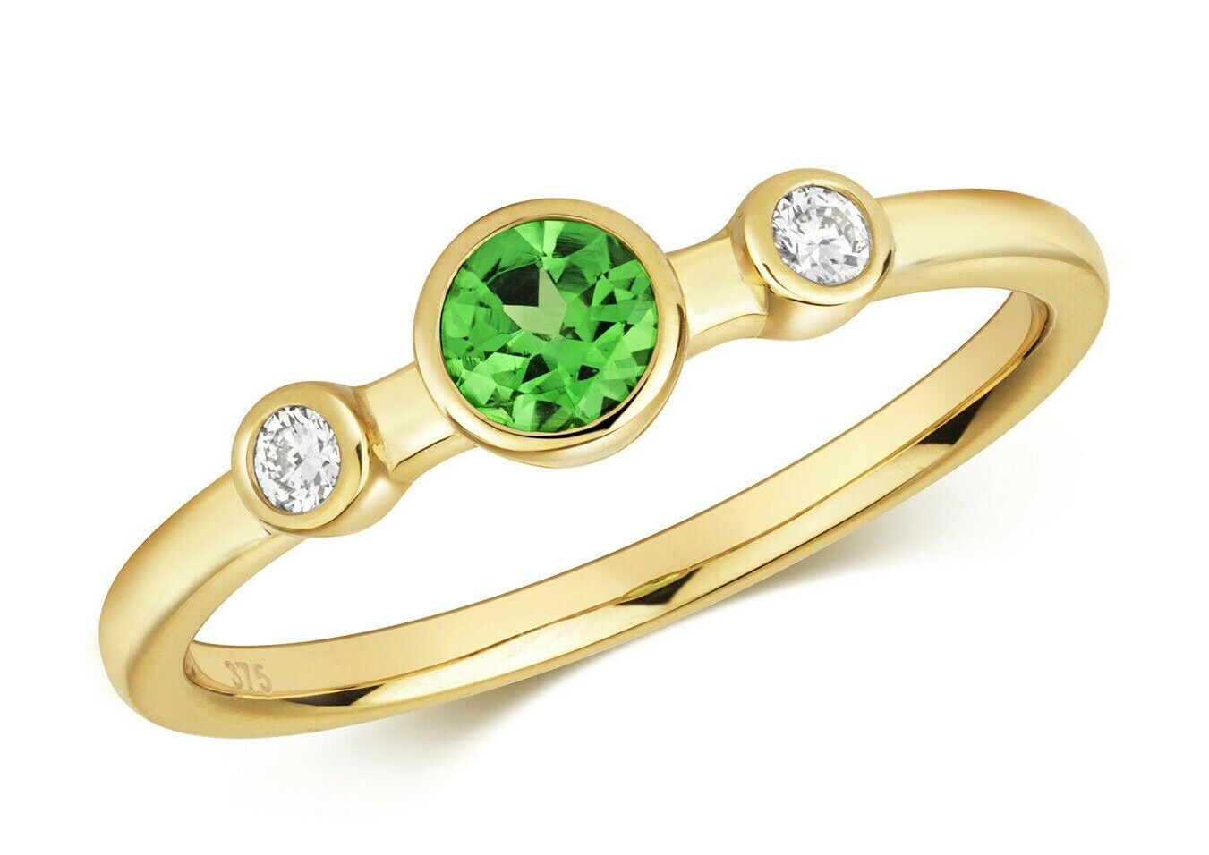 Real Tsavorite and Diamond Ring Solid Yellow Gold Solitaire Size J K L M N O P Q