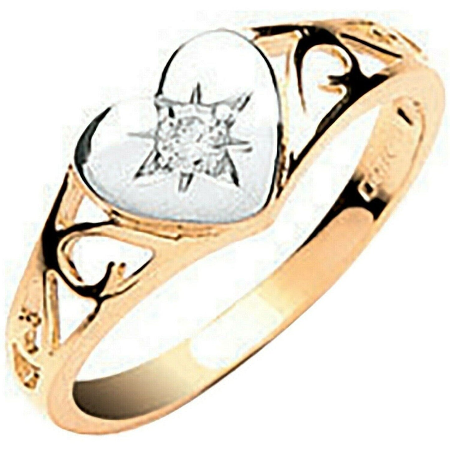 Baby Childs Heart Signet Ring Solid Gold Diamond Hallmarked British Made