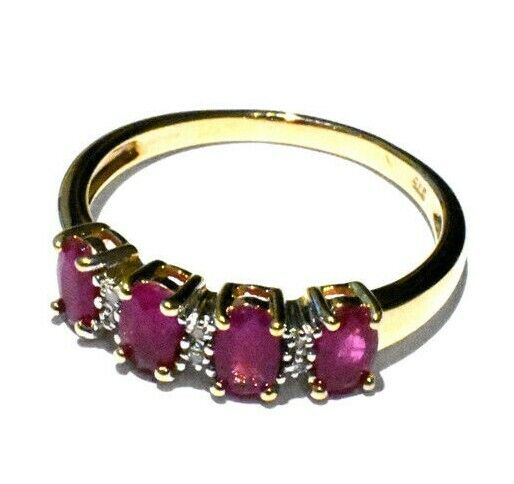 Real Ruby and Diamond Eternity Anniversary Ring Solid Yellow Gold Band