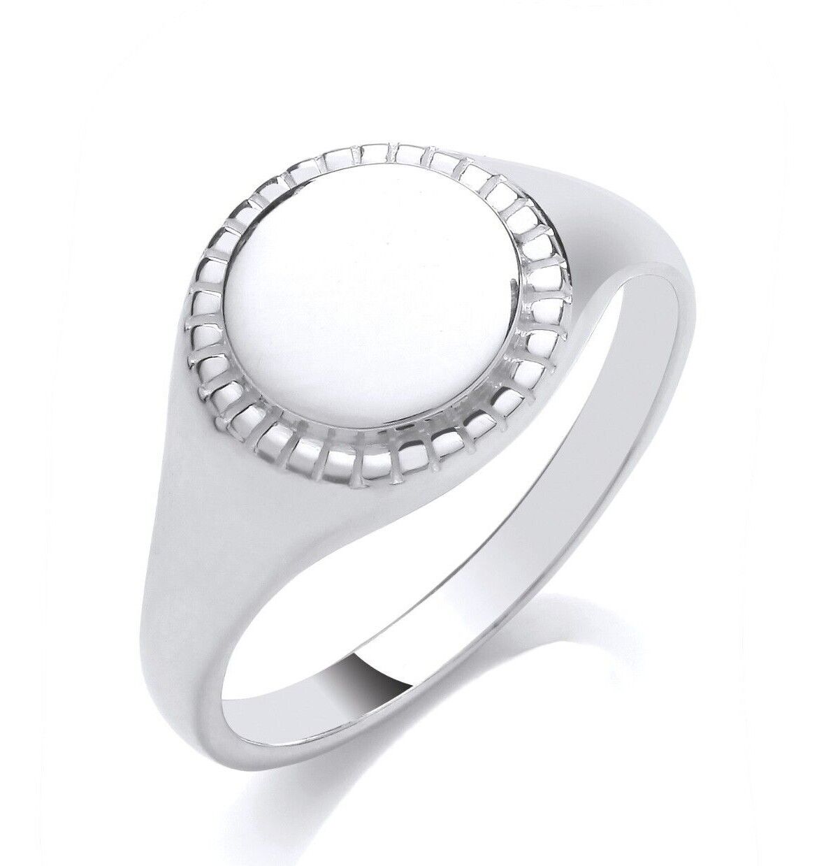 Gents Round Signet Ring Millgrain Edge Solid Sterling Silver 925 hallmark