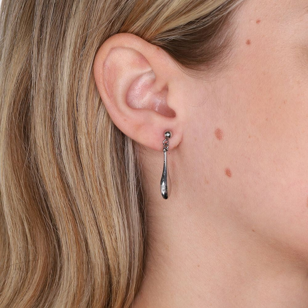White Gold Drop Earrings 9ct Teardrop Dangly Drops Hallmarked 31 x 6mm