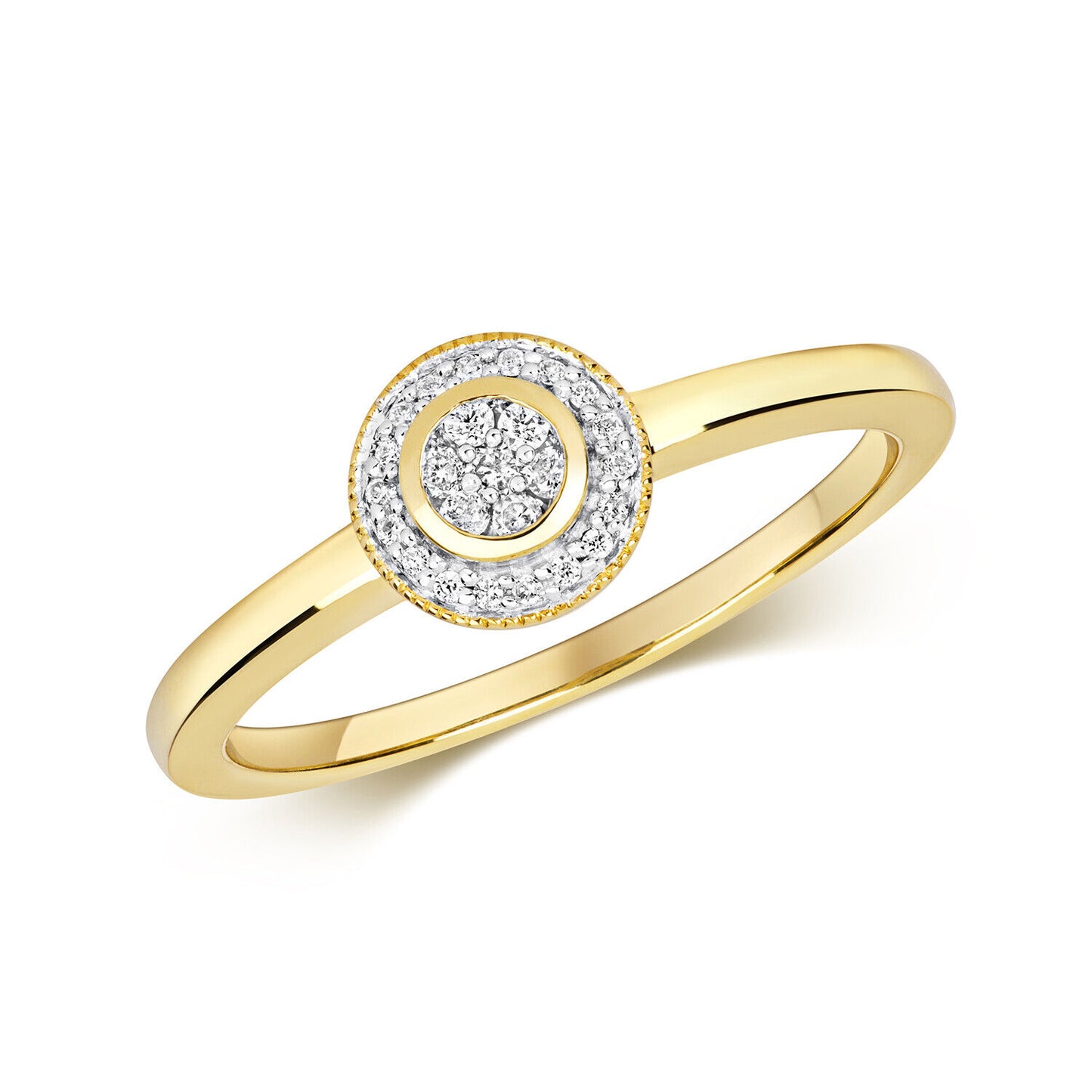 9ct Yellow Gold Diamond Halo Ring Cluster Engagement