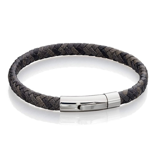 Fred Bennett Antique Grey Woven Leather Bracelet 21.5cm B5276