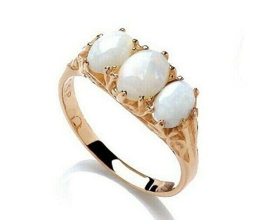 9ct Yellow Gold Opal Ring Three Stone Trilogy Fully Hallmarked