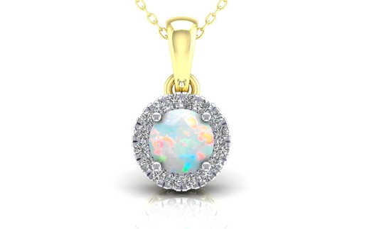 Opal Round Cluster Pendant Solid 9ct Yellow Gold 18" Chain Hallmarked