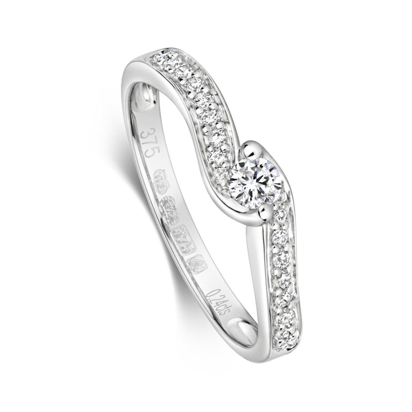 Real Diamond Twist Solitaire Ring 9ct White Gold Engagement Size J - Q