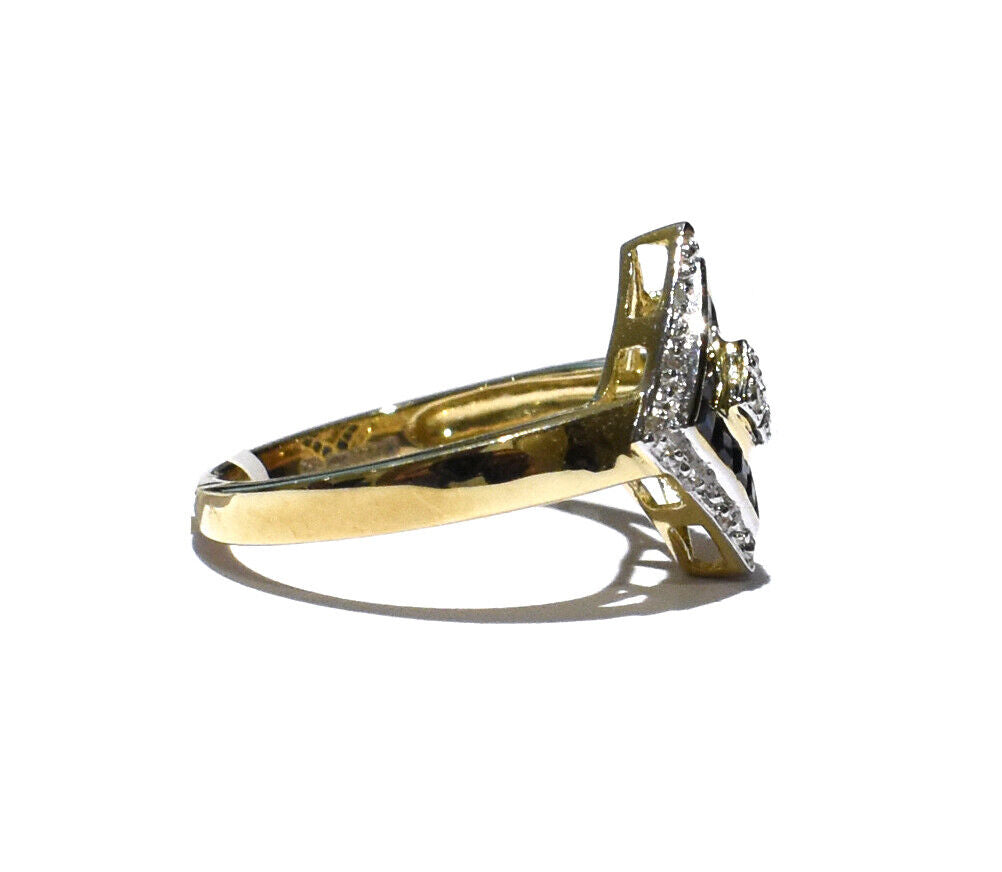 Real Sapphire and Diamond Ring Solid Yellow Gold Square Cluster Size JKLMNOPQ