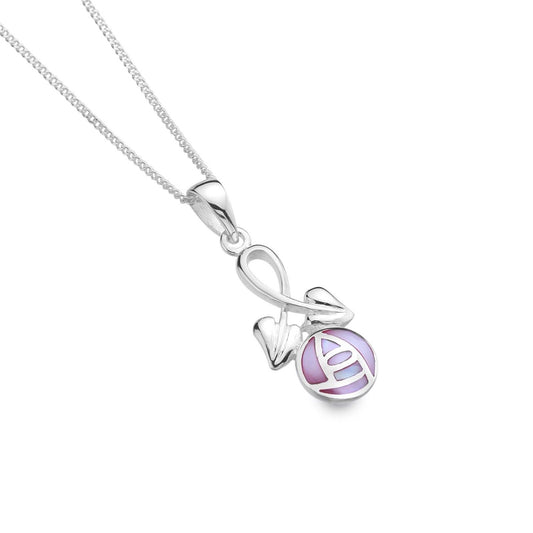 Mackintosh Rose and Leaf Pendant Pink Mother of Pearl Solid Sterling Silver 925