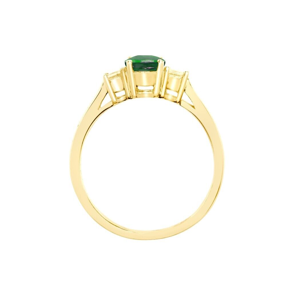 Real Emerald and Diamond Ring 18ct Yellow Gold Three Stone Trilogy